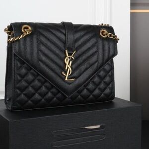 Saint Laurent Black Quilted Leather Shoulder Bag with Gold Hardware